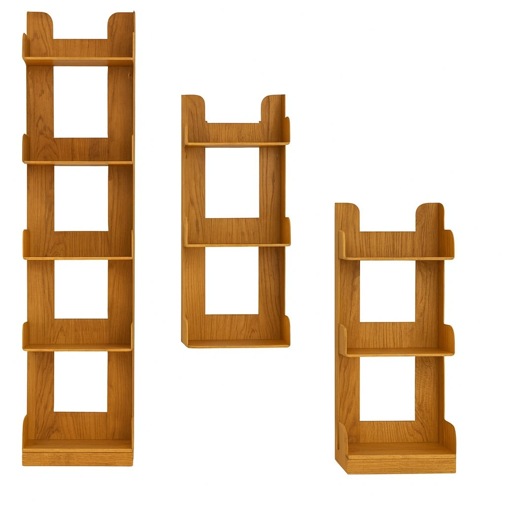 Set di mensole in rovere color marrone chiaro, design verticale salvaspazio-woodhomecraft